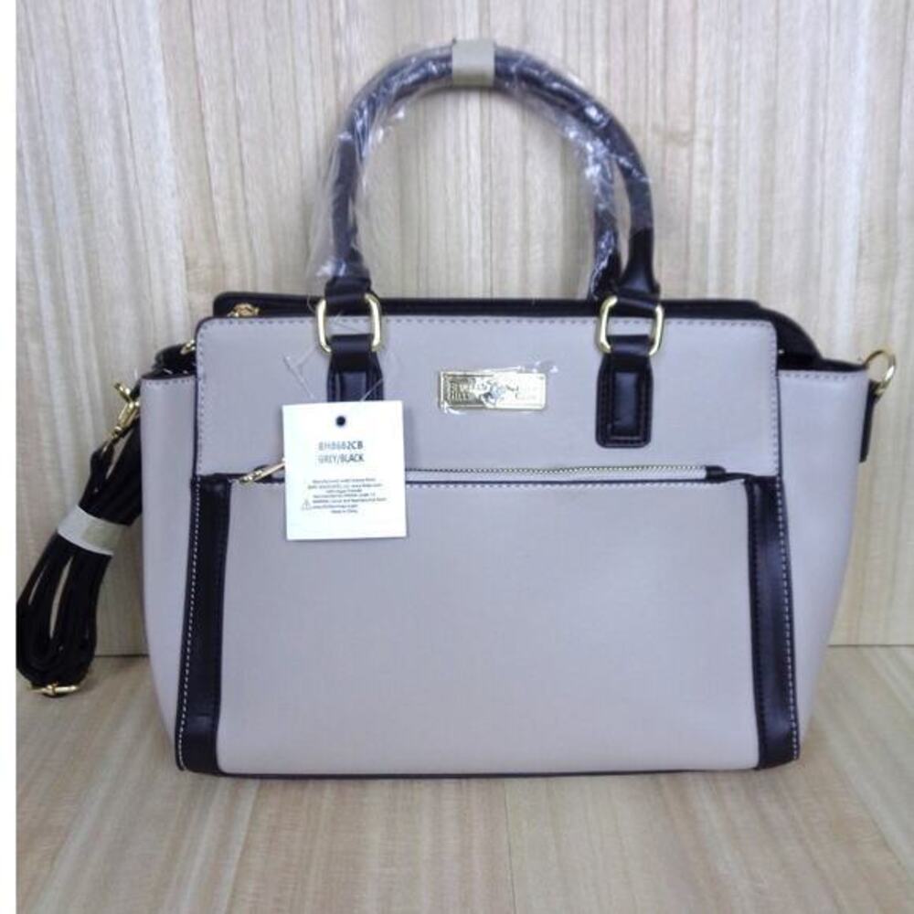 Beverly Hills‎ Polo Club BHPC Gray & Black Purse Vegan Leather Handles or Strap